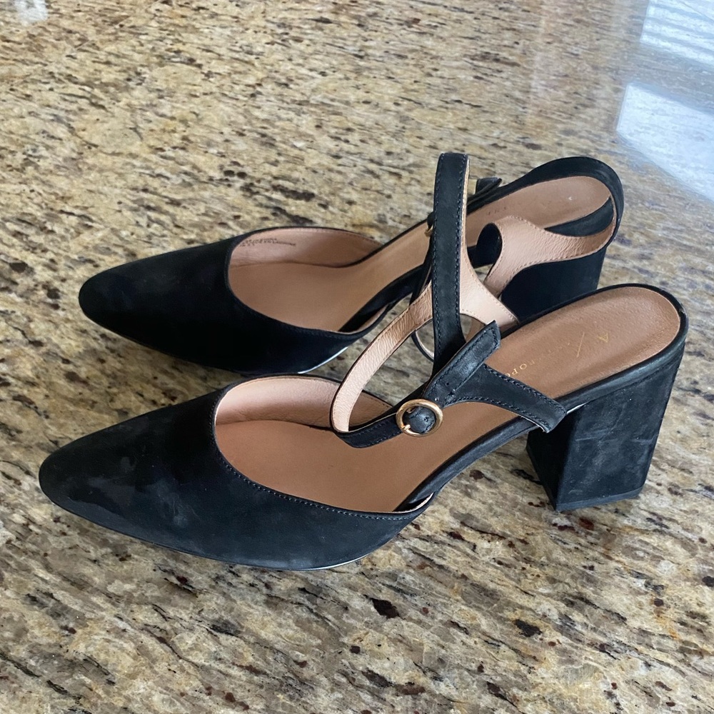 Anthropologie black chunky heel